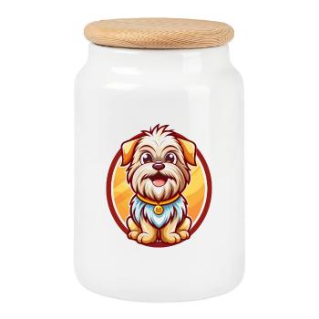 Affenpinscher Dog Funny Kawaii Cartoon Animal Pet - Cookie Jar with Wooden Lid - white - Front