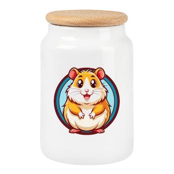 Hamster Funny Kawaii Cartoon Clipart Animal Pet - Cookie Jar with Wooden Lid - white - Front