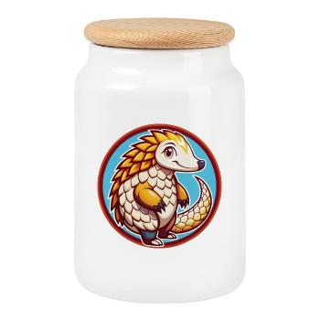 Schuppentier Lustige Kawaii Cartoon Clipart Tier Haustier - Keksdose mit Holzdeckel - Weiß - Vorne