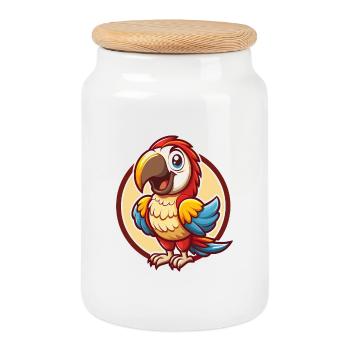 Papagei Lustig Kawaii Cartoon Clipart Tier Haustier - Keksdose mit Holzdeckel - Weiß - Vorne
