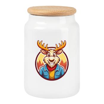Elch Niedlich Lustig Kawaii Cartoon Clipart Tier Haustier - Keksdose mit Holzdeckel - Weiß - Vorne