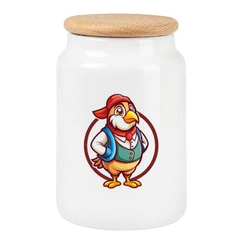 perdrix drôle kawaii dessin animé clipart animal de compagnie - Boîte à biscuits avec couvercle en bois - blanc - Devant