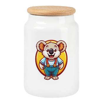 Koala Cute Funny Kawaii Cartoon Clipart Animal Pet - Cookie Jar with Wooden Lid - white - Front