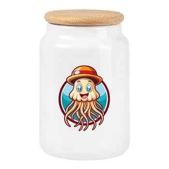 Méduse Drôle Kawaii Dessin animé Clipart Animal de compagnie - Boîte à biscuits avec couvercle en bois - blanc - Devant