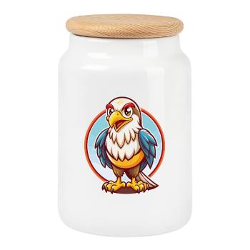faucon mignon drôle kawaii dessin animé clipart animal de compagnie - Boîte à biscuits avec couvercle en bois - blanc - Devant