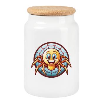 araignée drôle Kawaii dessin animé Clipart animal de compagnie - Boîte à biscuits avec couvercle en bois - blanc - Devant