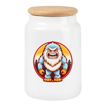Yeti Niedlich Lustig Kawaii Cartoon Clipart Tier Haustier - Keksdose mit Holzdeckel - Weiß - Vorne