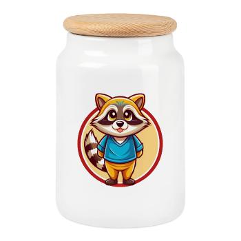 Waschbär Lustig Kawaii Cartoon Clipart Tier Haustier - Keksdose mit Holzdeckel - Weiß - Vorne