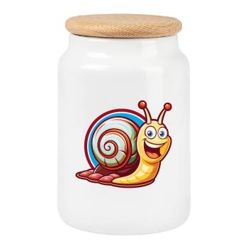 Snail Cute Funny Kawaii Cartoon Clipart Animal Pet - Cookie Jar with Wooden Lid - white - Front