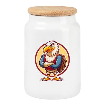 vautour drôle kawaii dessin animé clipart animal de compagnie - Boîte à biscuits avec couvercle en bois - blanc - Devant