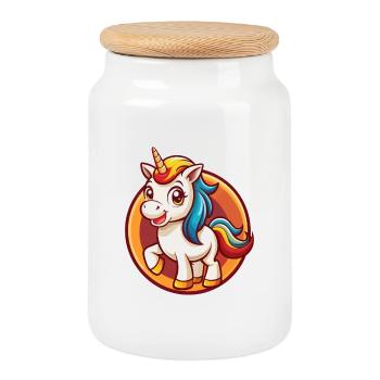 Licorne Drôle Kawaii Dessin animé Clipart Animal de compagnie - Boîte à biscuits avec couvercle en bois - blanc - Devant