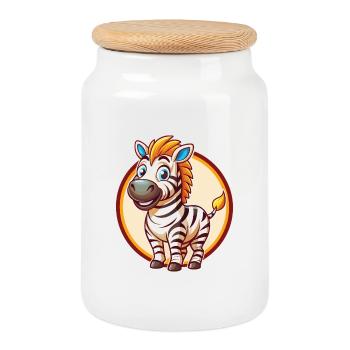 Zebra Niedlich Lustig Kawaii Cartoon Clipart Tier Haustier - Keksdose mit Holzdeckel - Weiß - Vorne