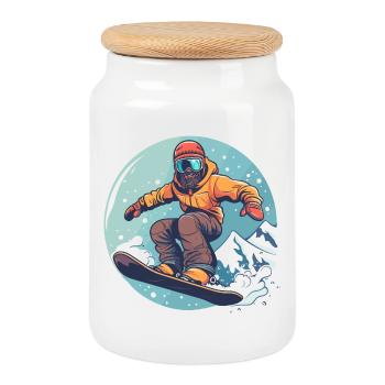 Snowboarding Graphics - Cookie Jar with Wooden Lid - white - Front
