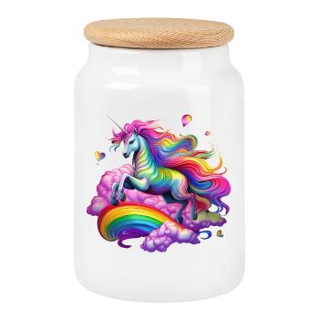 Fairy Rainbow Unicorn - Cookie Jar with Wooden Lid - white - Front