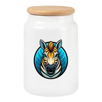 Zebra Bunte Kawaii Cartoon Figur Clipart - Keksdose mit Holzdeckel - Weiß - Vorne