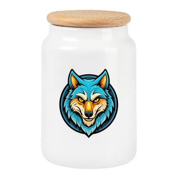 Wolf Bunt Kawaii Cartoon Figur Clipart Haustier - Keksdose mit Holzdeckel - Weiß - Vorne