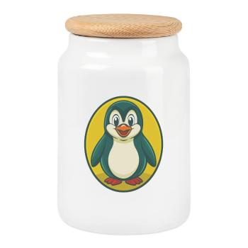 Pinguin Niedliche Kawaii Cartoon Clipart Haustier Tier - Keksdose mit Holzdeckel - Weiß - Vorne