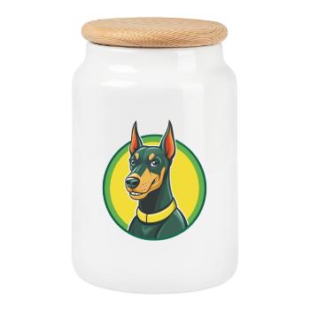 Dobermann Hund Niedlich Kawaii Cartoon Clipart Tier - Keksdose mit Holzdeckel - Weiß - Vorne