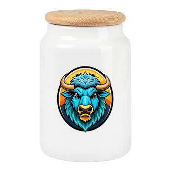 buffle coloré kawaii dessin animé personnage clipart - Boîte à biscuits avec couvercle en bois - blanc - Devant