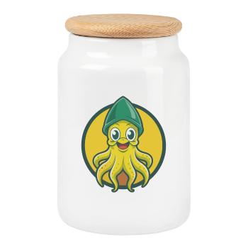 Tintenfisch Niedlich Kawaii Cartoon Clipart Haustier Tier - Keksdose mit Holzdeckel - Weiß - Vorne