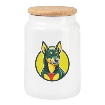 Chien Kelpie Australien Mignon Kawaii Dessin Animé Animal - Boîte à biscuits avec couvercle en bois - blanc - Devant