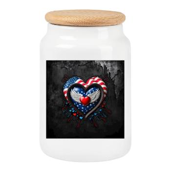 Heart with the colors of the American flag - Cookie Jar with Wooden Lid - white - Front