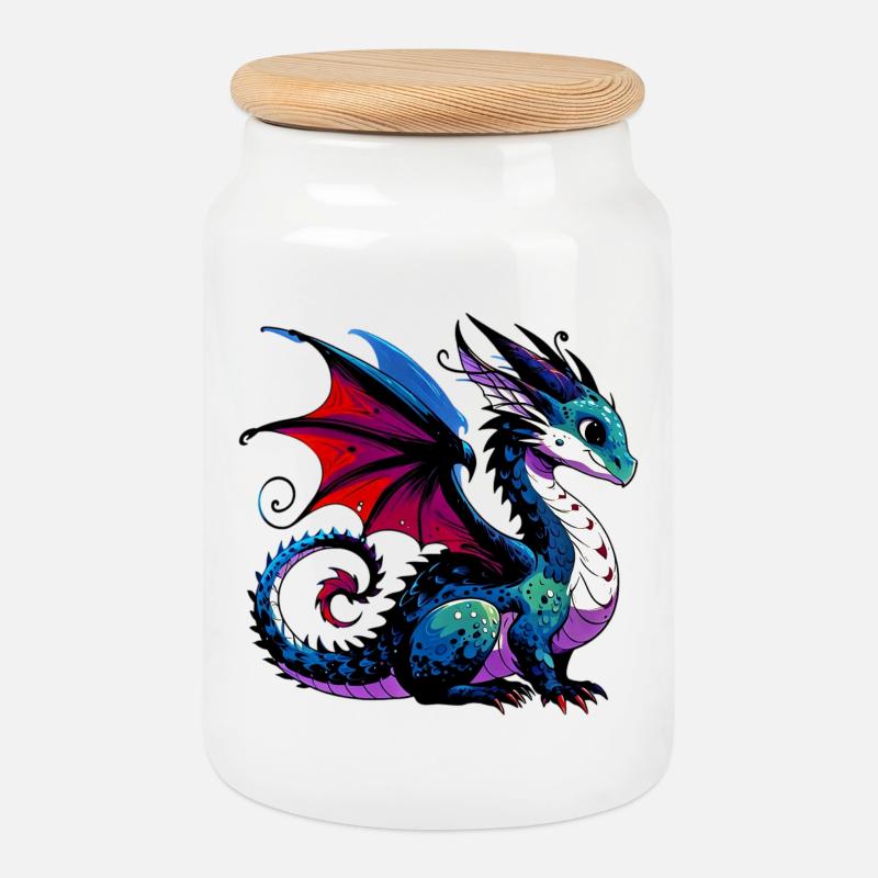 Drache - Keksdose mit Holzdeckel - Weiß