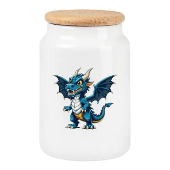 Dragon Cool Kawaii Cartoon Character Clipart - Cookie Jar with Wooden Lid - white - Front