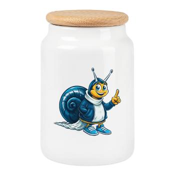 Snail Cool Kawaii Cartoon Character Clipart - Cookie Jar with Wooden Lid - white - Front