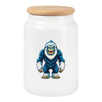 Yeti Cool Kawaii Cartoon Charakter Clipart - Keksdose mit Holzdeckel - Weiß - Vorne