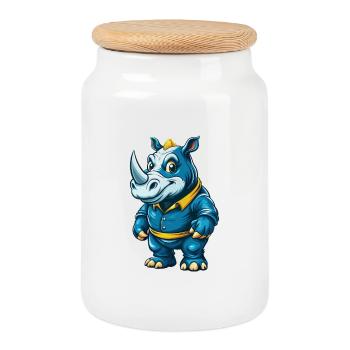 Rhino Cool Kawaii Cartoon Character Clipart - Cookie Jar with Wooden Lid - white - Front