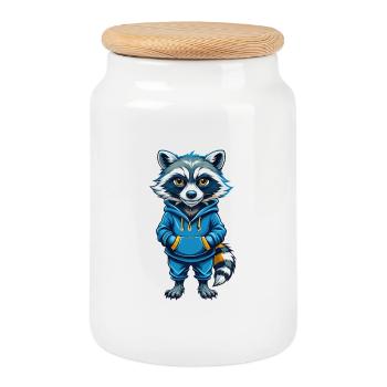 Raccoon Cool Kawaii Cartoon Character Clipart - Cookie Jar with Wooden Lid - white - Front