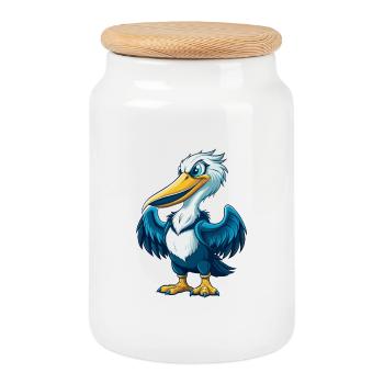 Pelican Cool Kawaii Cartoon Character Clipart - Cookie Jar with Wooden Lid - white - Front