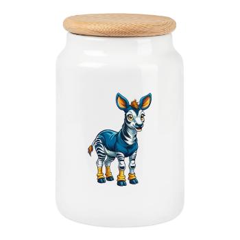 Okapi Cool Kawaii Cartoon Character Clipart - Cookie Jar with Wooden Lid - white - Front