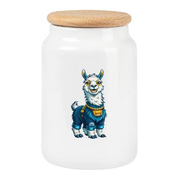 Lama Cool Kawaii Cartoon Charakter Clipart - Keksdose mit Holzdeckel - Weiß - Vorne