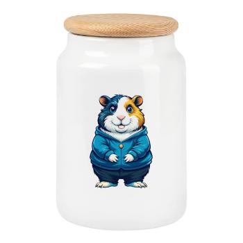Hamster Cool Kawaii Cartoon Character Clipart - Cookie Jar with Wooden Lid - white - Front