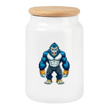 Gorilla Cool Kawaii Cartoon Figur Clipart - Keksdose mit Holzdeckel - Weiß - Vorne