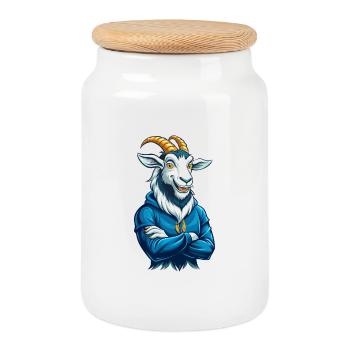 Goat Cool Kawaii Cartoon Character Clipart - Cookie Jar with Wooden Lid - white - Front