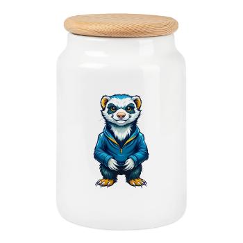 Ferret Cool Kawaii Cartoon Character Clipart - Cookie Jar with Wooden Lid - white - Front