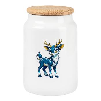 Deer Cool Kawaii Cartoon Character Clipart - Cookie Jar with Wooden Lid - white - Front