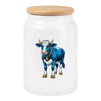 vache cool kawaii personnage de dessin animé clipart - Boîte à biscuits avec couvercle en bois - blanc - Devant