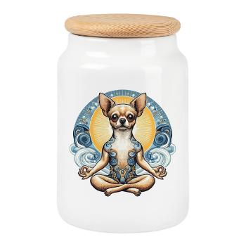 Chihuahua Meditation Meditate Gift - Cookie Jar with Wooden Lid - white - Front
