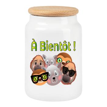 Au Revoir Collègues - à Bientôt - Boîte à biscuits avec couvercle en bois - blanc - Devant