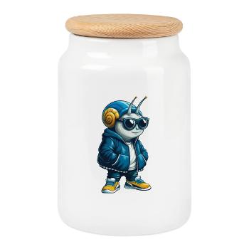 Snail Cool Cartoon Character Kawaii Clipart - Cookie Jar with Wooden Lid - white - Front