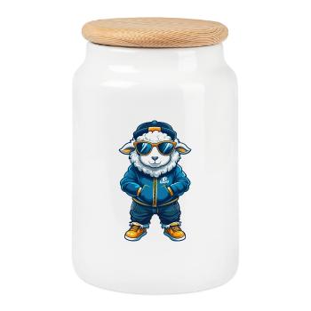Schaf Cool Cartoon Figur Kawaii Clipart - Keksdose mit Holzdeckel - Weiß - Vorne