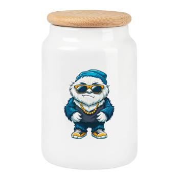 Yeti Coole Zeichentrickfigur Kawaii Clipart - Keksdose mit Holzdeckel - Weiß - Vorne