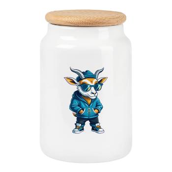 Antelope Cool Cartoon Character Kawaii Clipart - Cookie Jar with Wooden Lid - white - Front