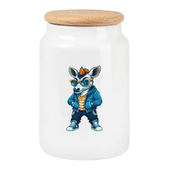 Okapi Coole Zeichentrickfigur Kawaii Clipart - Keksdose mit Holzdeckel - Weiß - Vorne