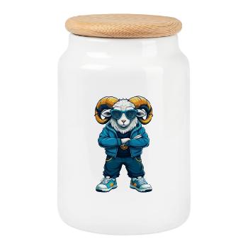 Ram Cool Cartoon Figur Kawaii Clipart - Keksdose mit Holzdeckel - Weiß - Vorne