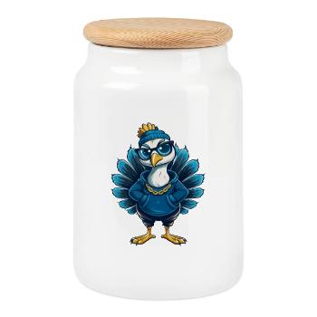 paon cool personnage de dessin animé Kawaii Clipart - Boîte à biscuits avec couvercle en bois - blanc - Devant